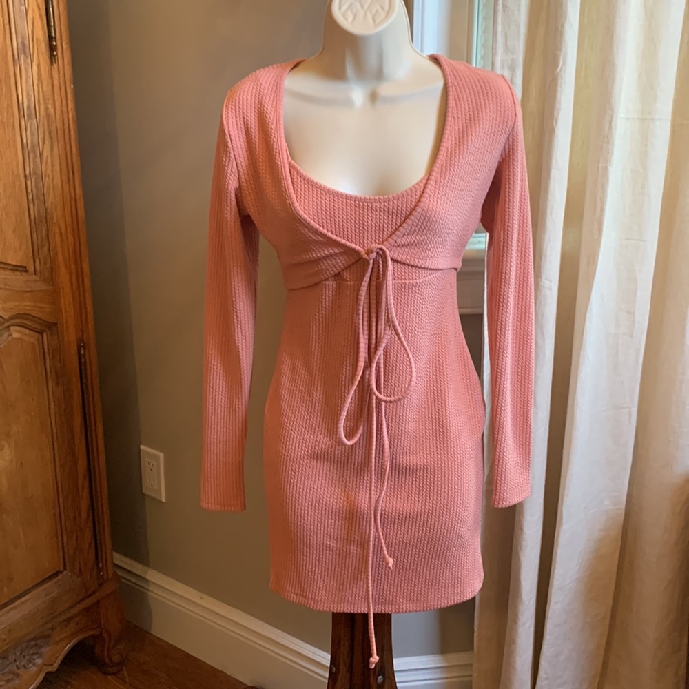 Forever 21 Rose Ribbed Mini Dress & Crop Top Set